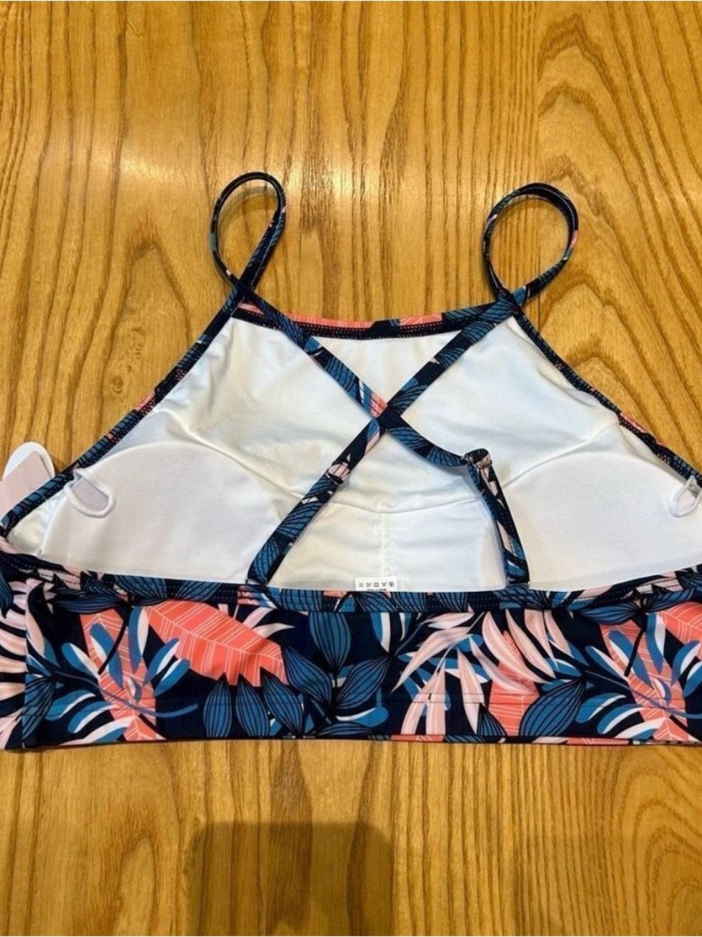 Floral Print Bikini Top with Solid High-Waist Bottom - Navy & Coral Medium NWT - Picture 3 of 7